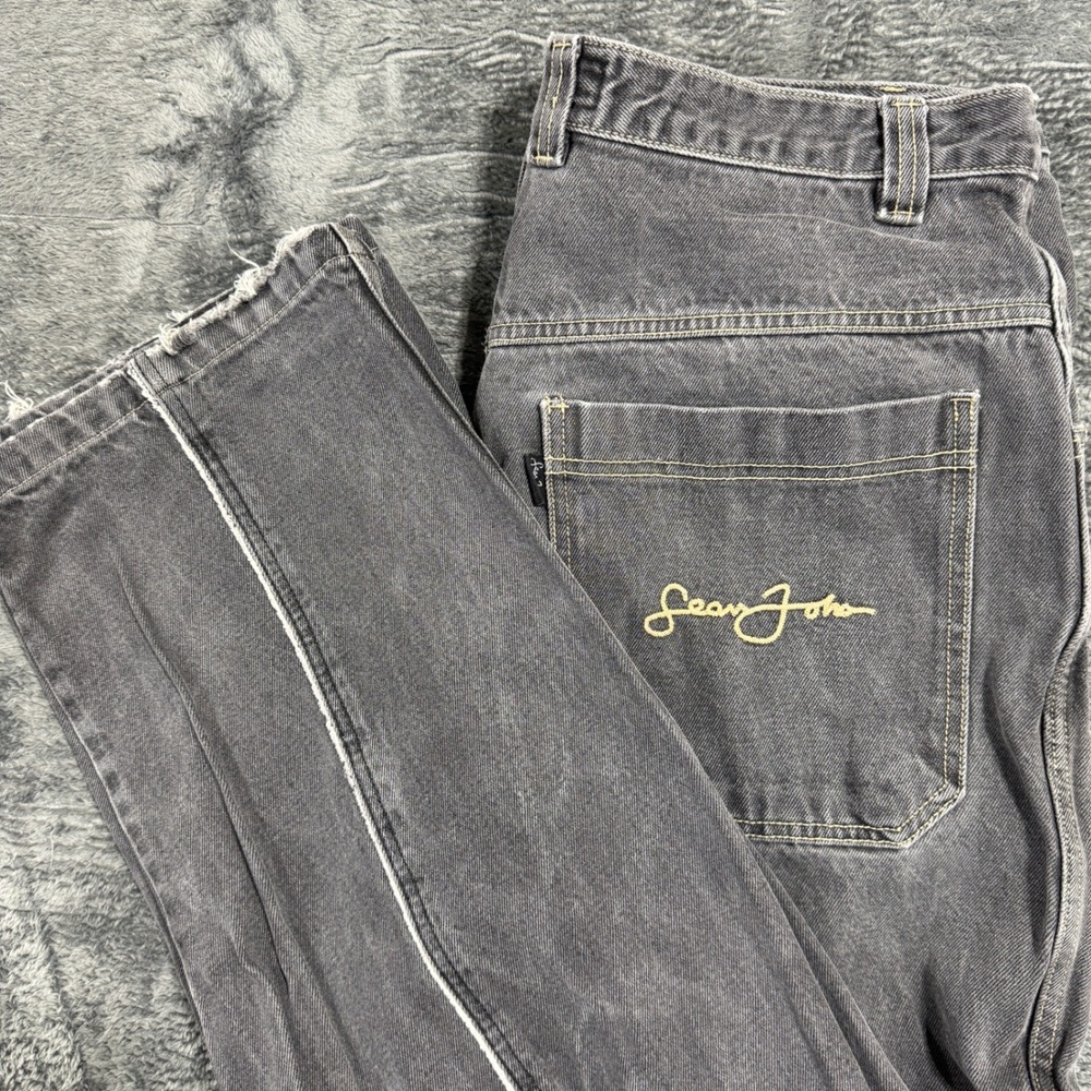 Sean John Jeans Mens 36 Faded Black Baggy Raw Edge Seam Y2K Streetwear Denim‎
